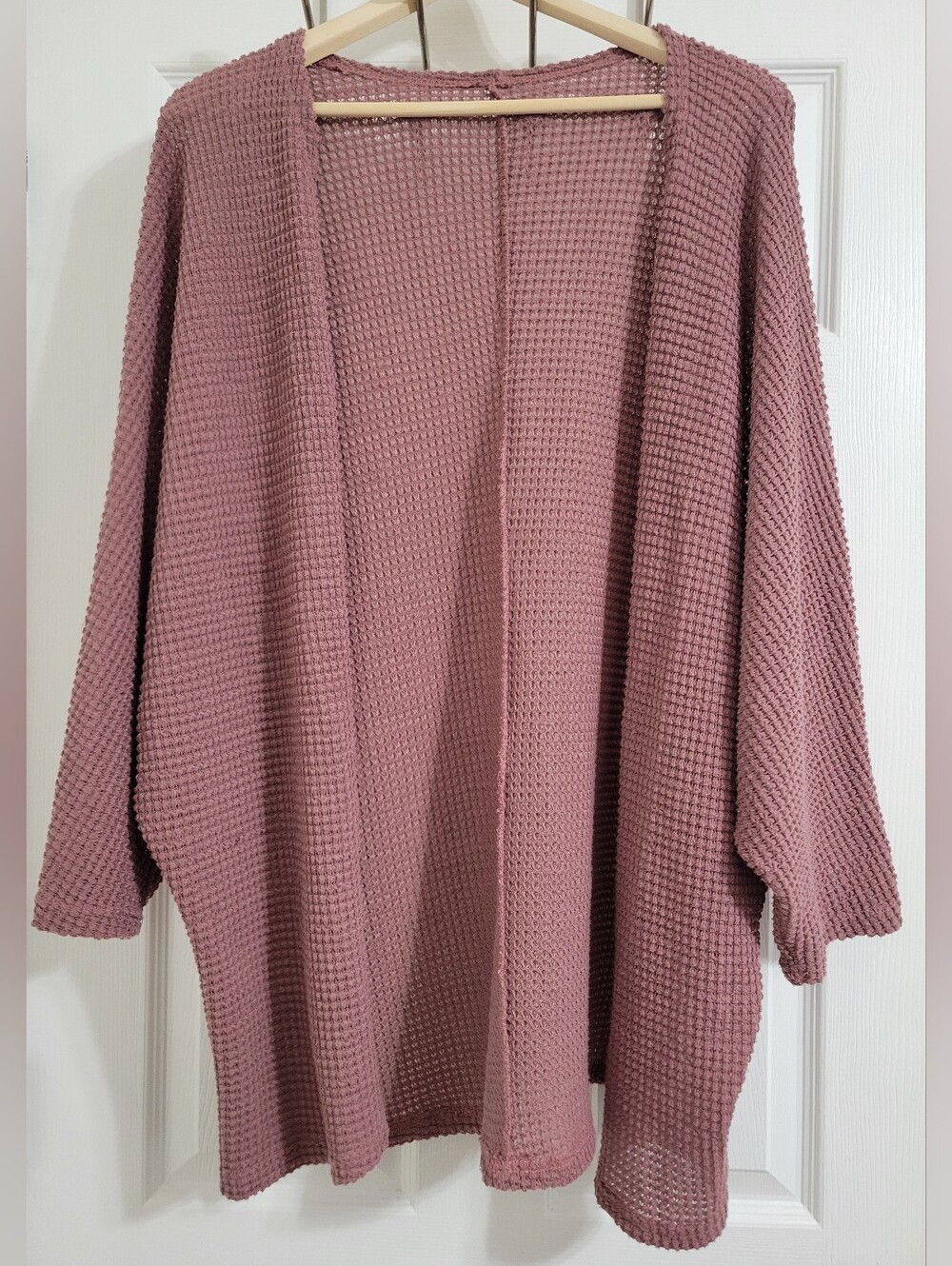 Open-Front Waffle Knit Cardigan - Dusty Rose